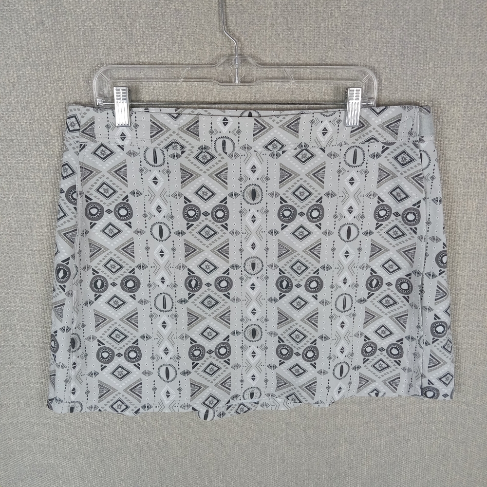 RipSkirt Hawaii Tribal Geometric Gray White Wrap Mini Skirt Beach Coverup Large